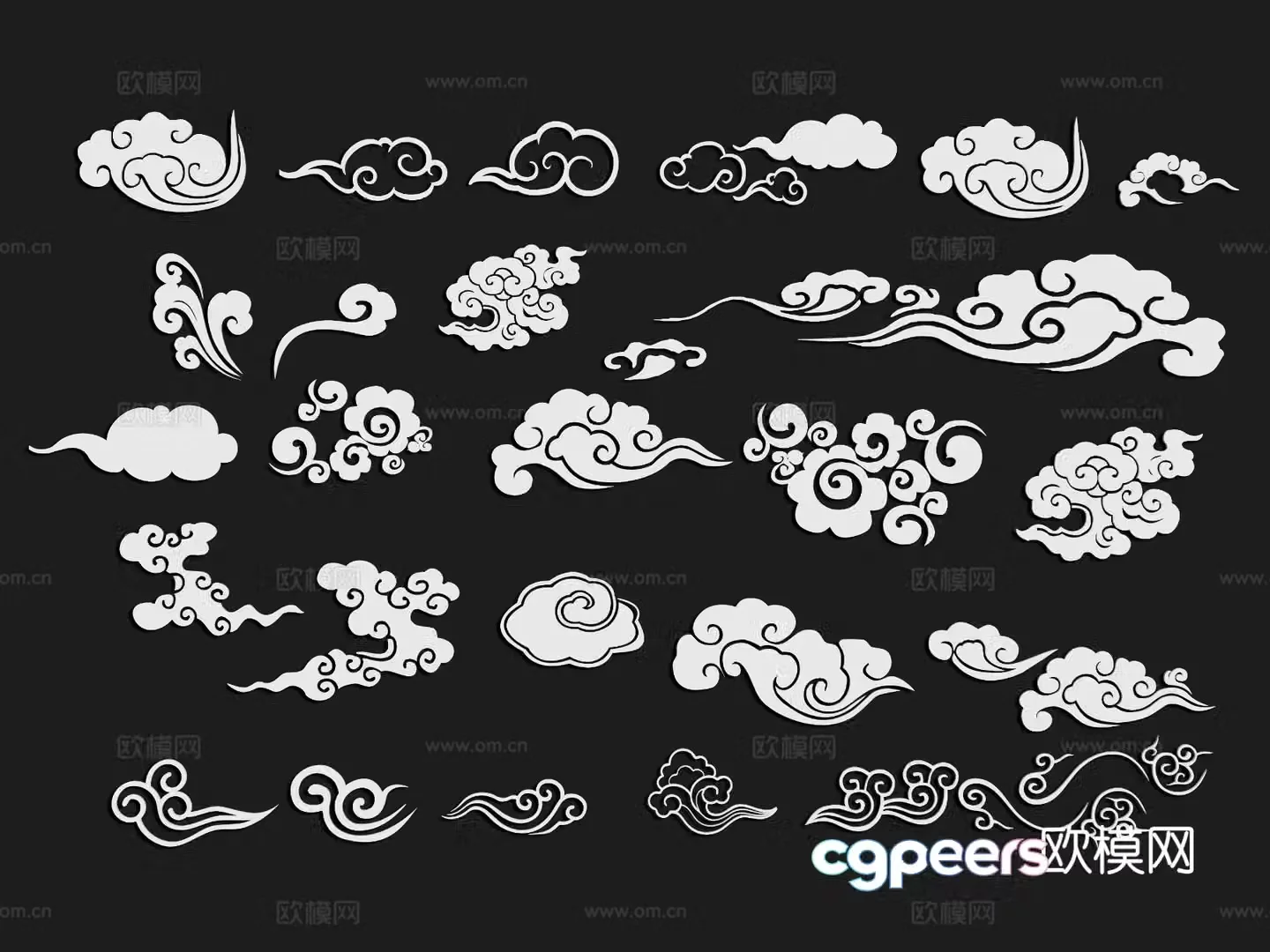 New Chinese style Xiangyun wall decoration cloud pattern silhouette wall decoration hanging decoration 3d model