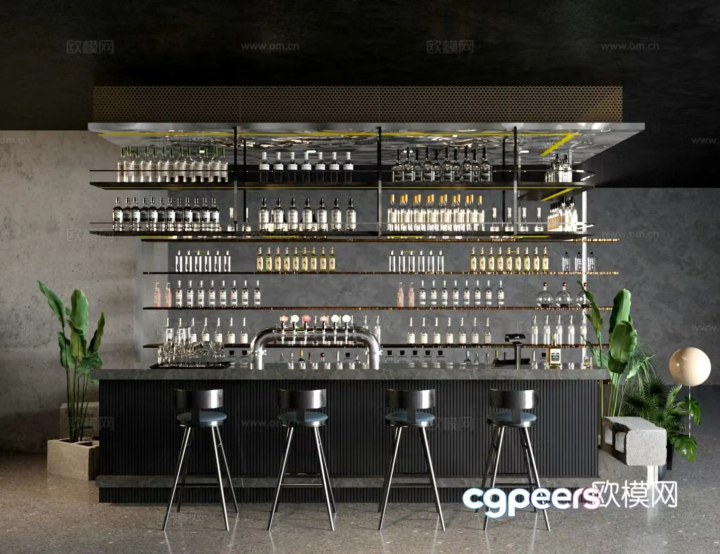 Modern industrial other catering spaces Water bar bar counter bar chair combination 3D model