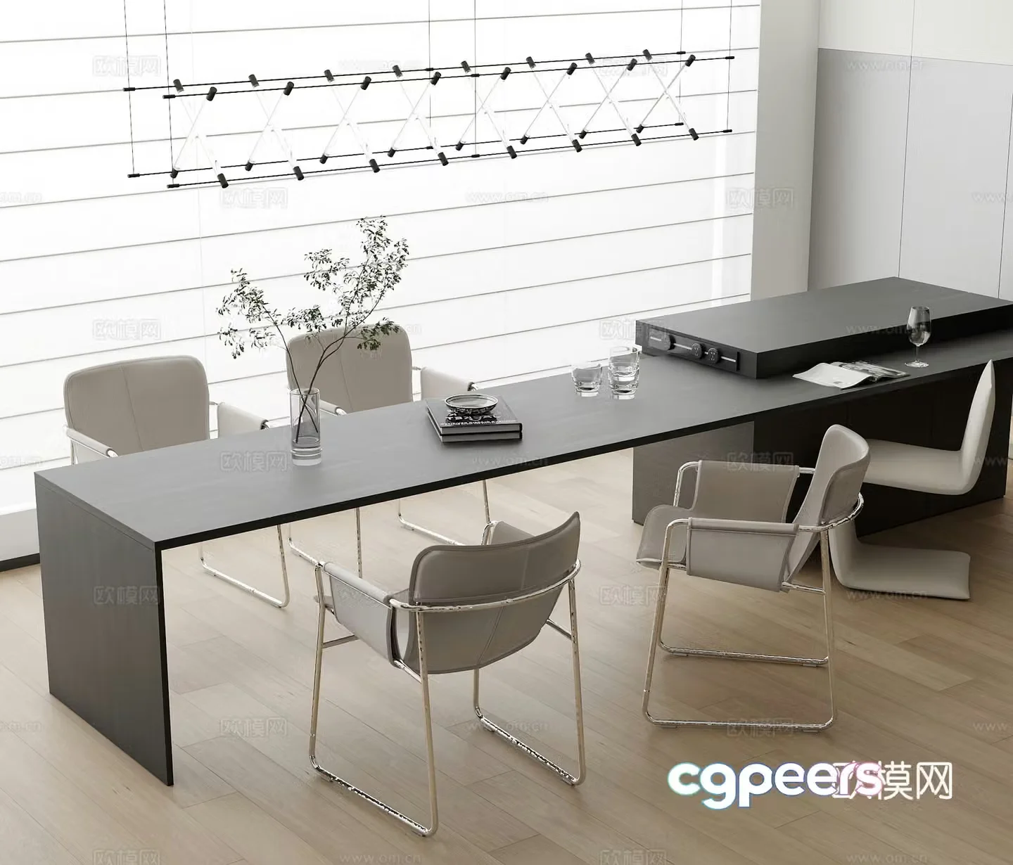 Modern Italian tea table and chair chandeliers ornaments 3d model