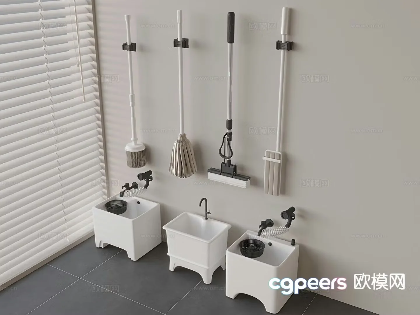 Modern mop pool mop pool mop pool broom 3d model