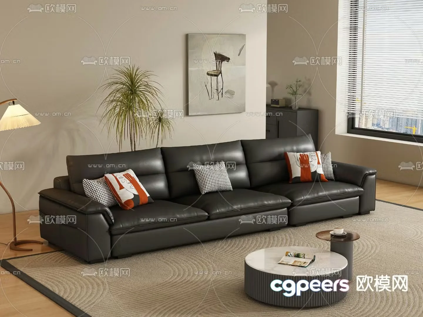 Modern multi-seater sofa 3d model