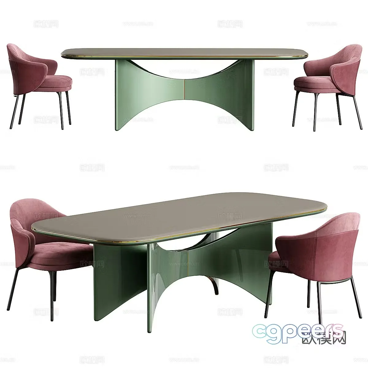 Modern light luxury dining table and chair 3D model