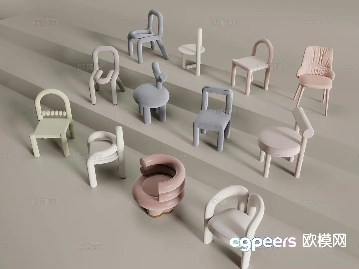 Cream style children’s chair chair 3d model