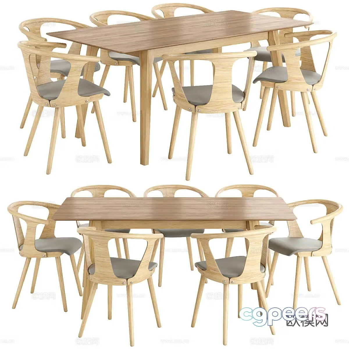 Creamy Nordic dining table and chair 3d model