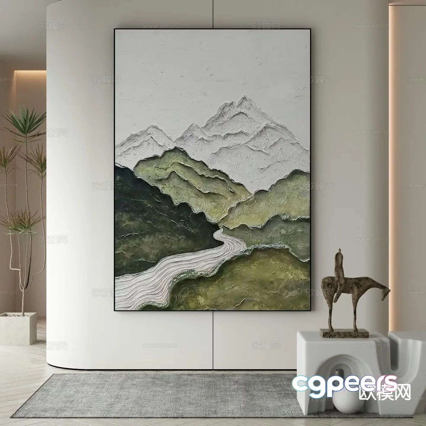 Modern mountain peak oil painting decorative painting 3d model