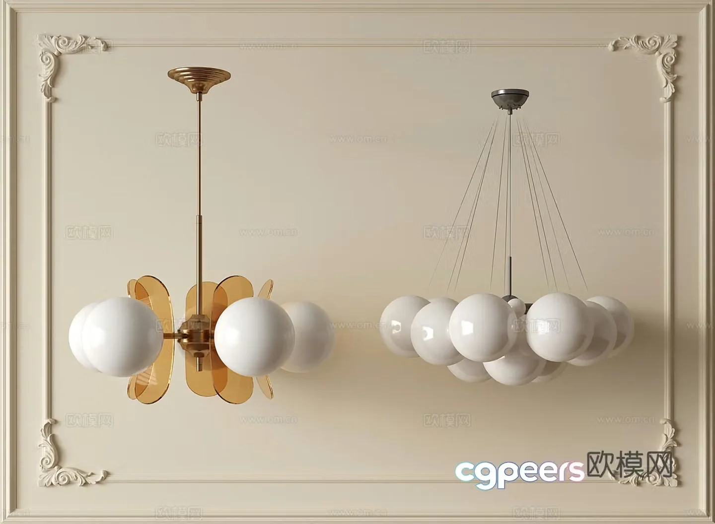 Creamy spherical chandelier Living and dining chandelier Bedroom chandelier 3d model