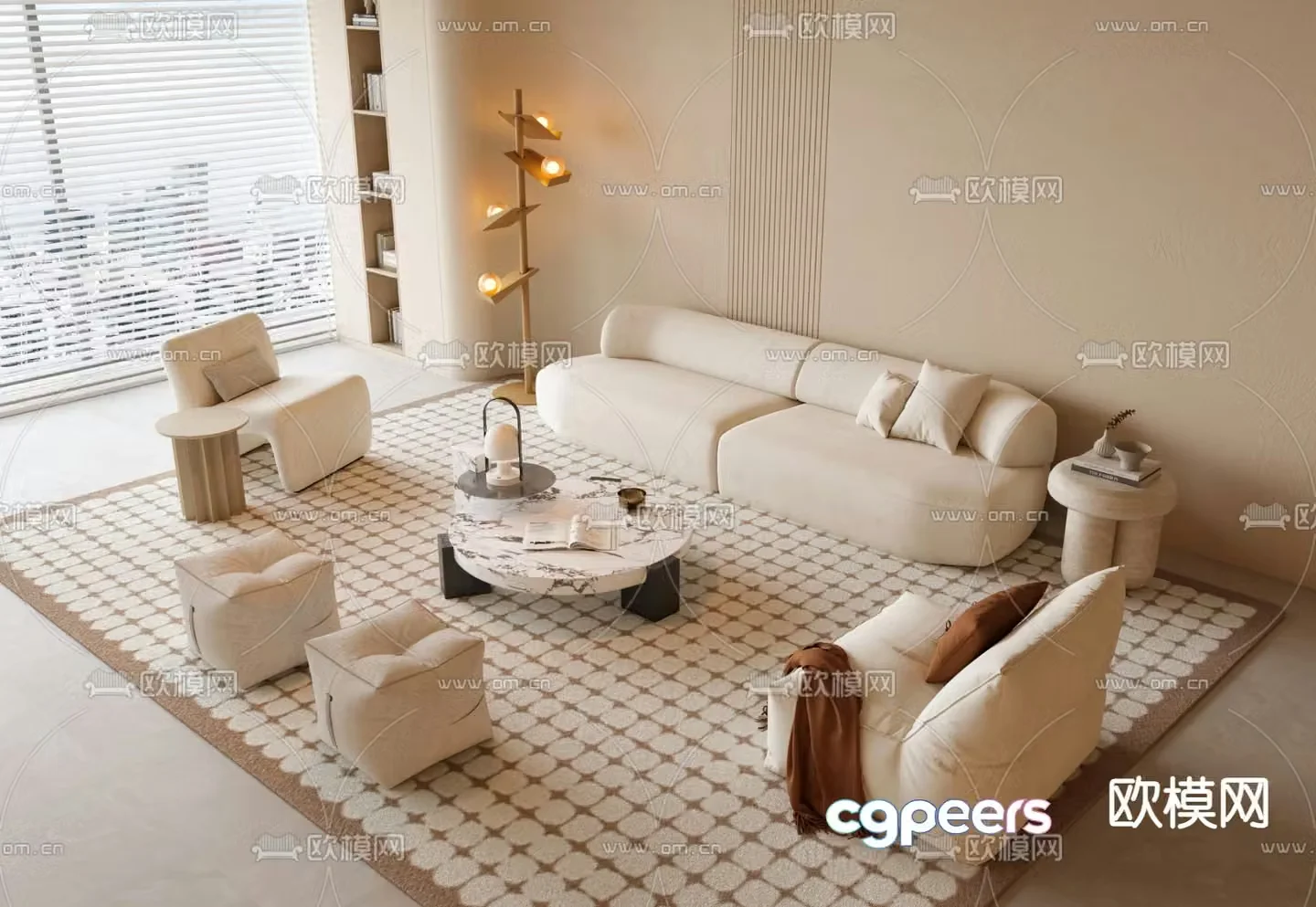 Cream style sofa modular sofa 3d model