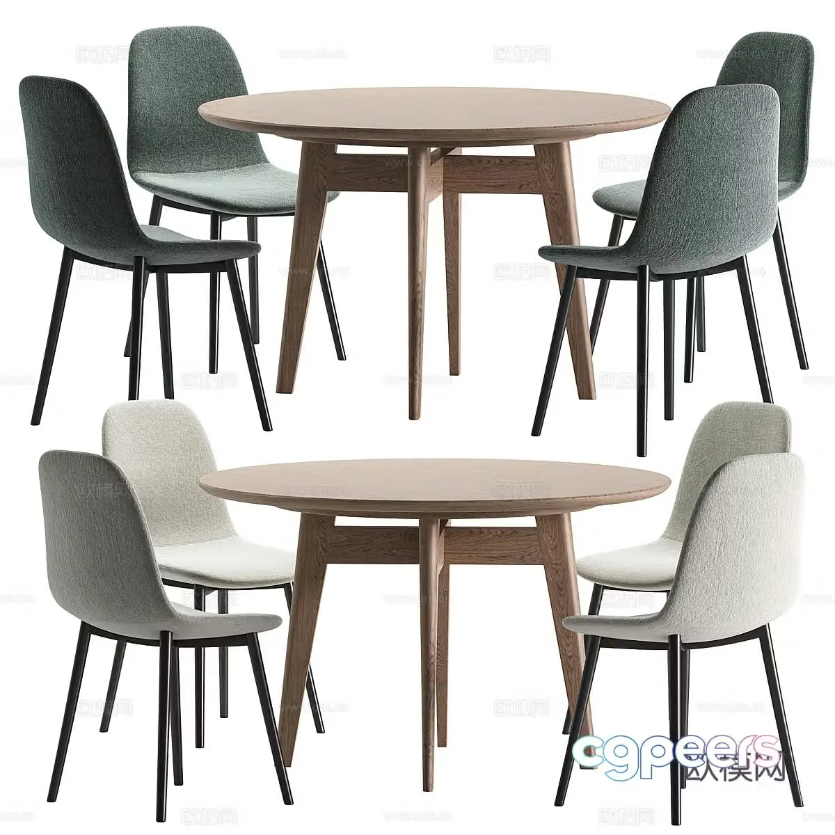 Modern round dining table and chair combination 3D model