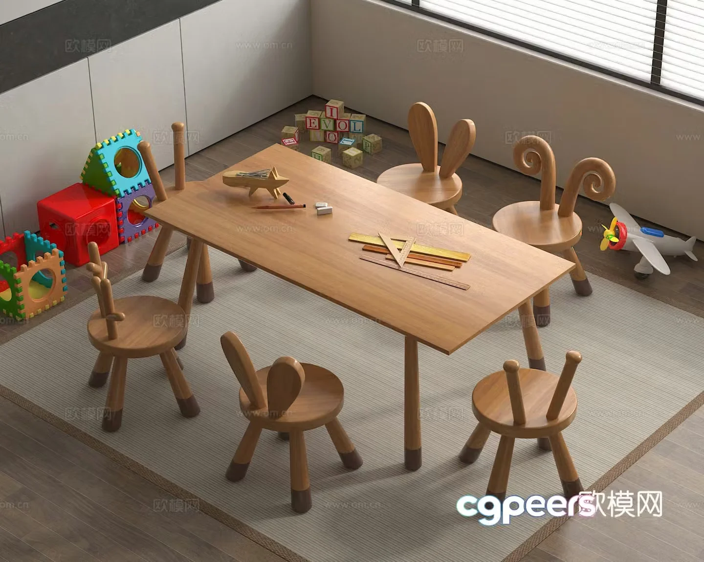Children’s table and chairs Toy table and chairs Game table and chairs Toy 3d model