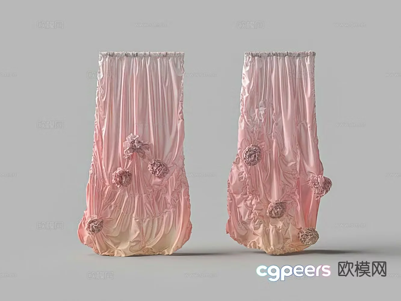 Pink large flower curtain translucent curtain 3d model