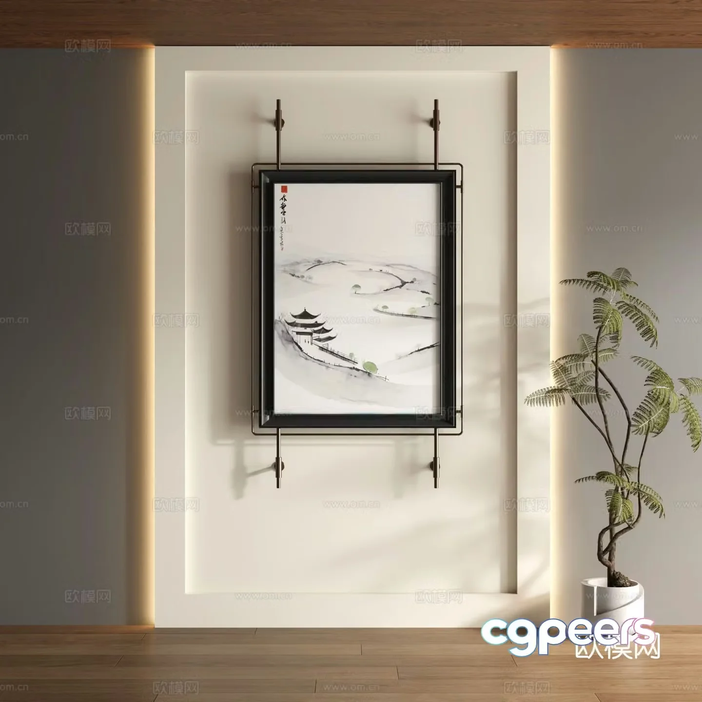 New Chinese style decorative painting Zen hanging painting ink painting 3D model
