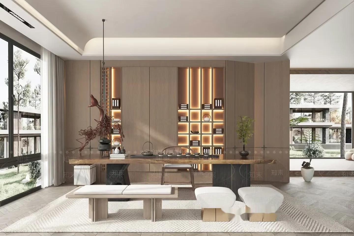 Modern Japanese-Inspired Dining Room 3D Model – 8151 – VRAY Render