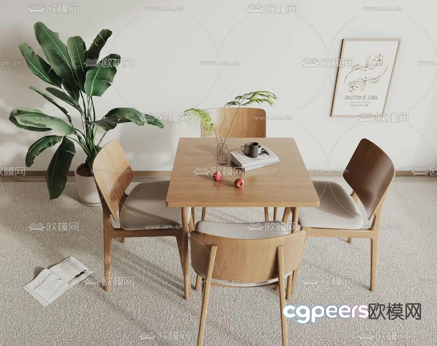 Square dining table and chairs 3d model