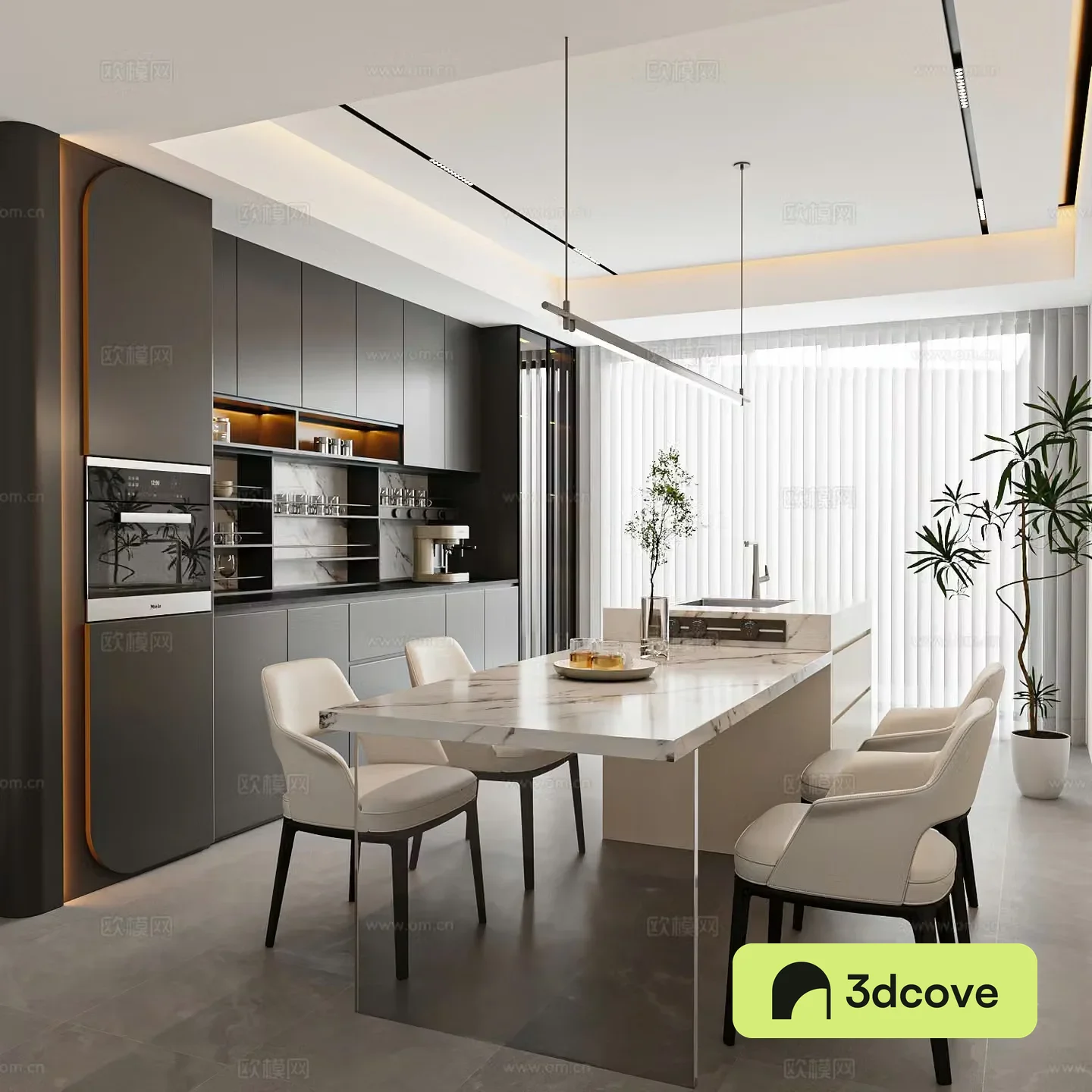 Modern Italian restaurant Island restaurant Sideboard dining table and chair combination