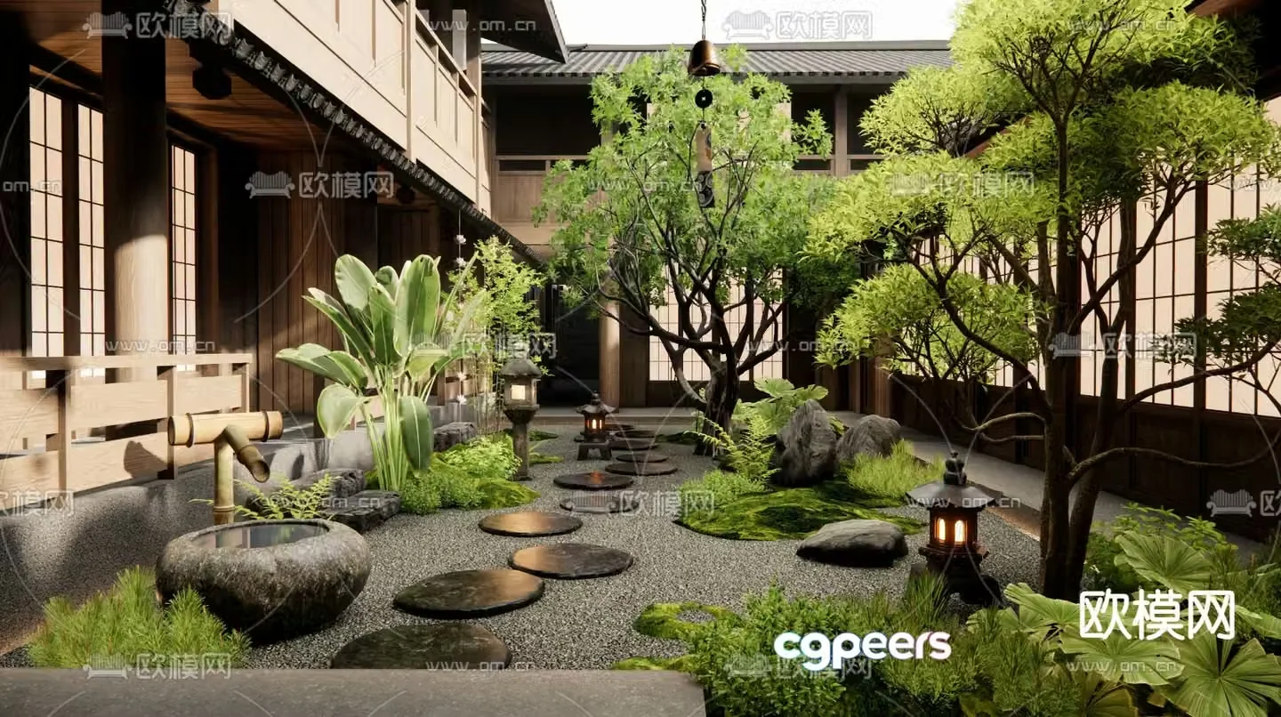 Japanese garden landscape 3d model