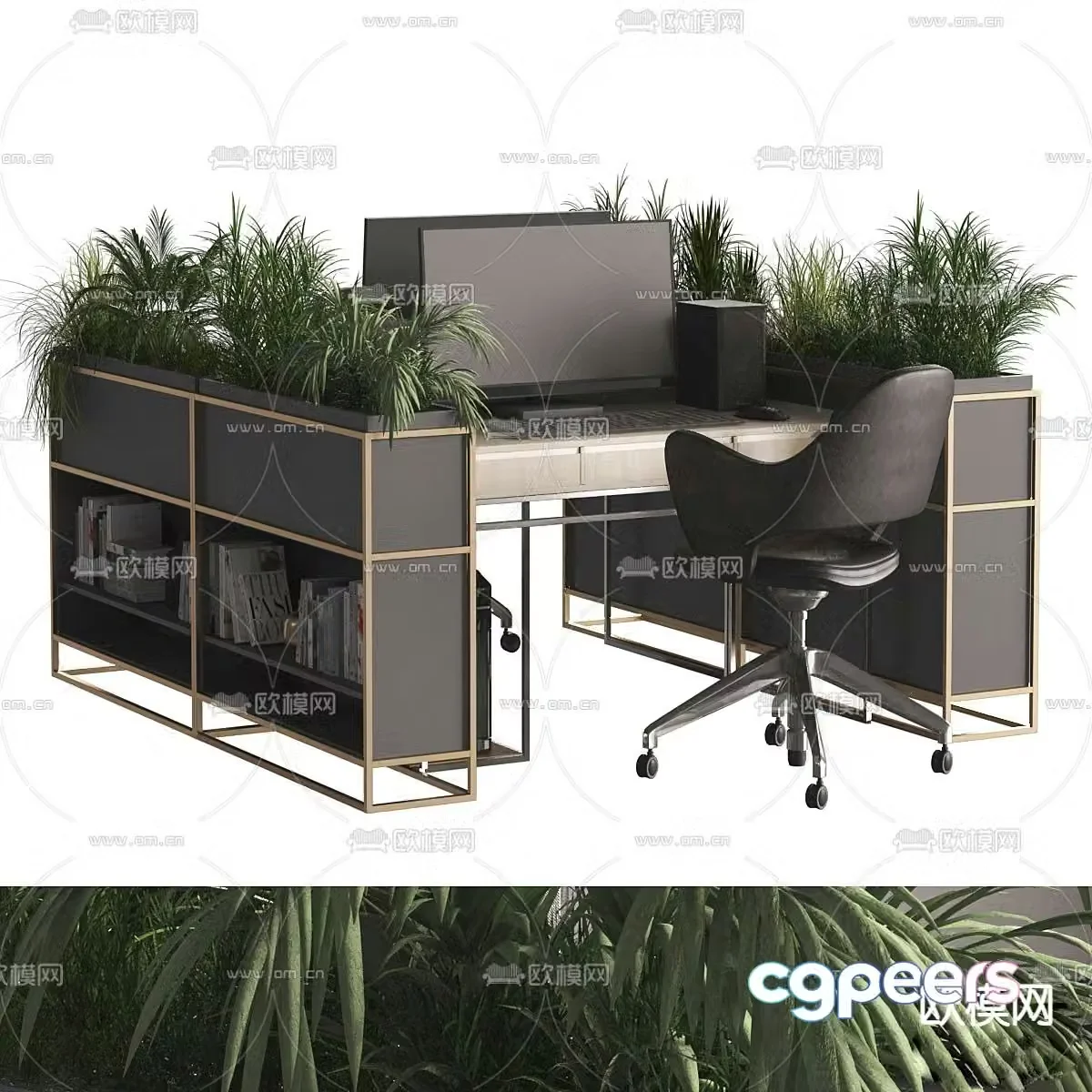 Card space desk workstation 3d model