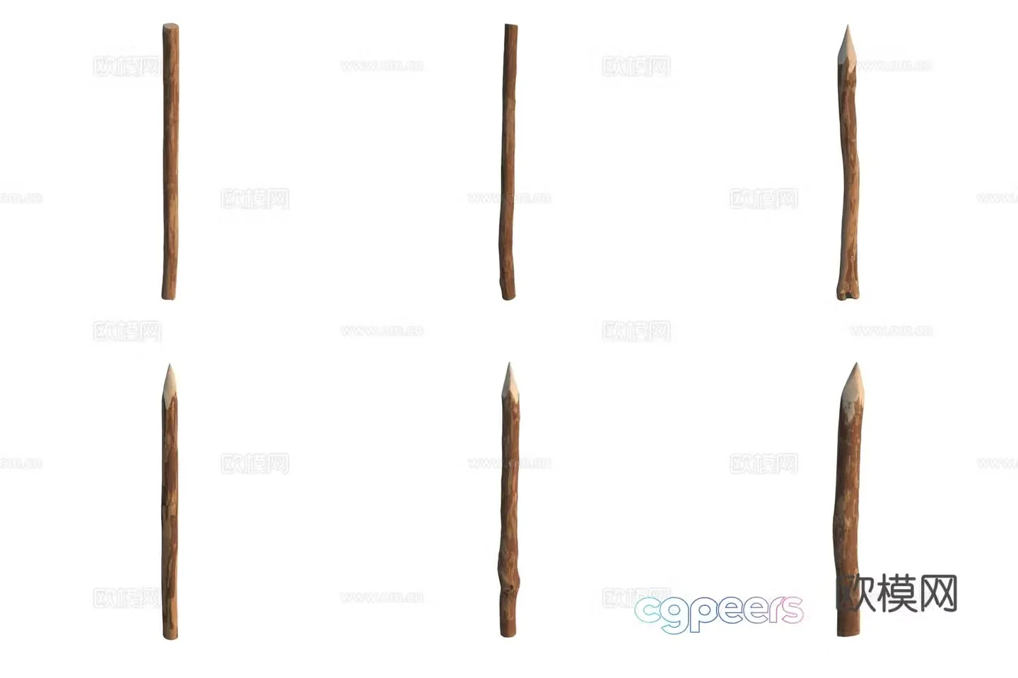 Wood stake fence 3d model