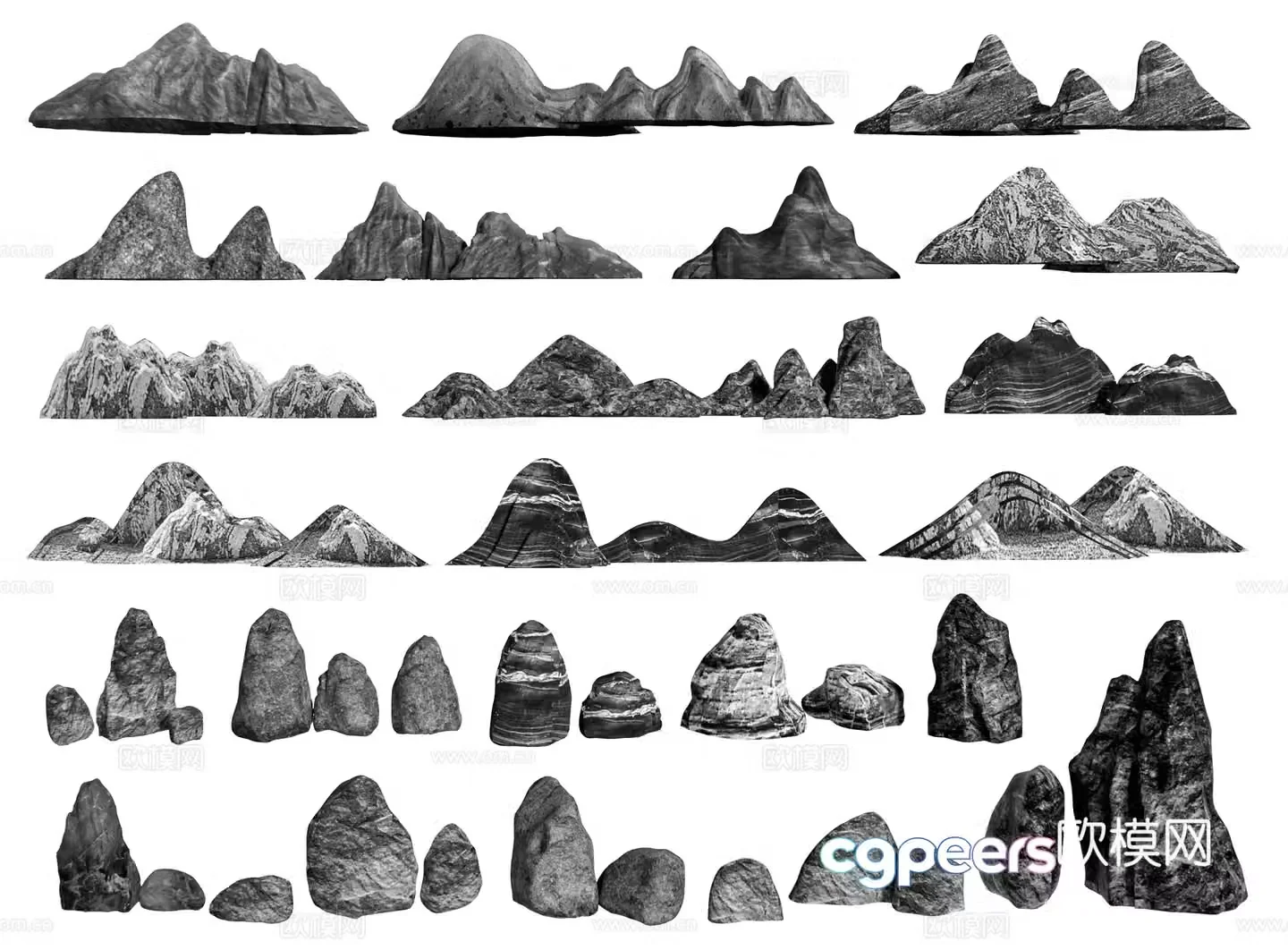 New Chinese-style stones black mountain stone snow wave stone landscape stone mountain-shaped stone garden stone landscaping 3D model