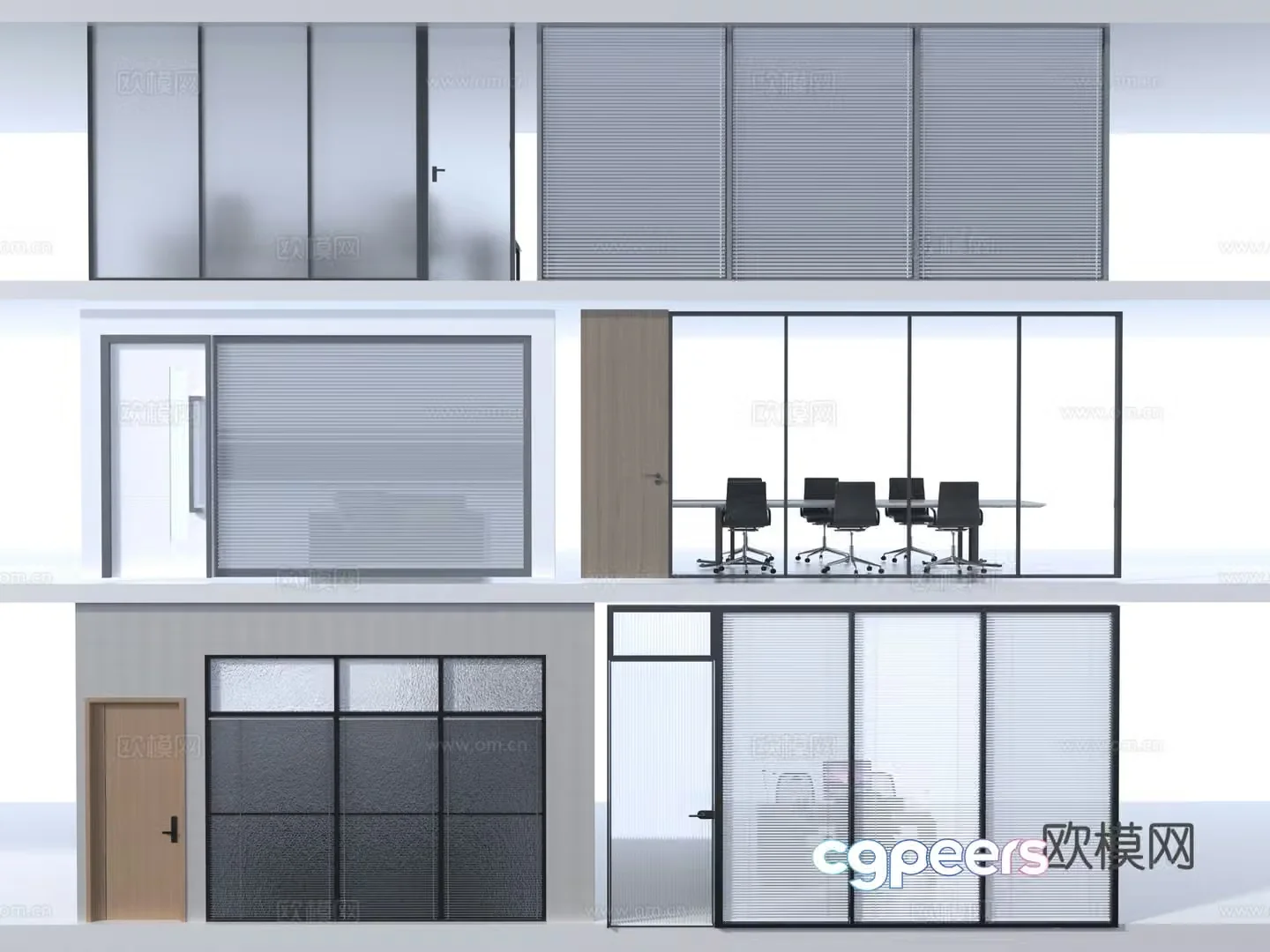 Office glass partition wall 3d model