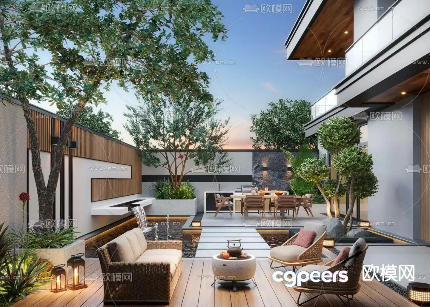 Villa courtyard garden 3d model