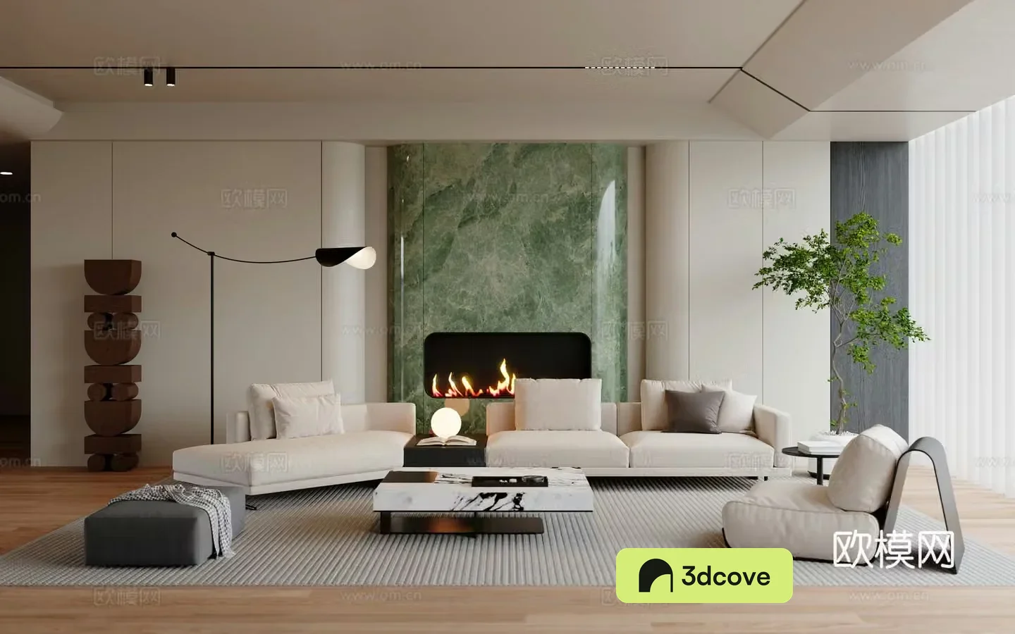 Modern living room sofa coffee table combination floor lamp fireplace