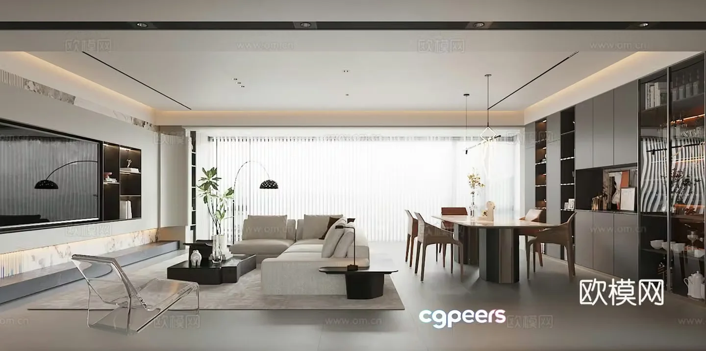 Living room living room dining room TV background wall sofa coffee table dining table chair sideboard 3D model