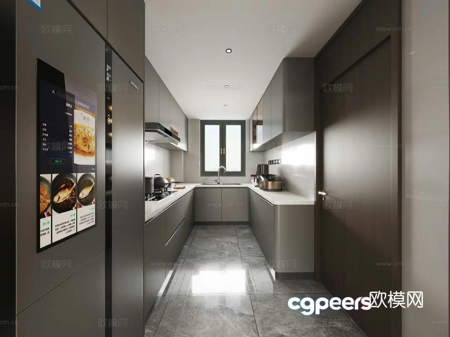 Black white and gray Italian minimalist kitchen 3d model