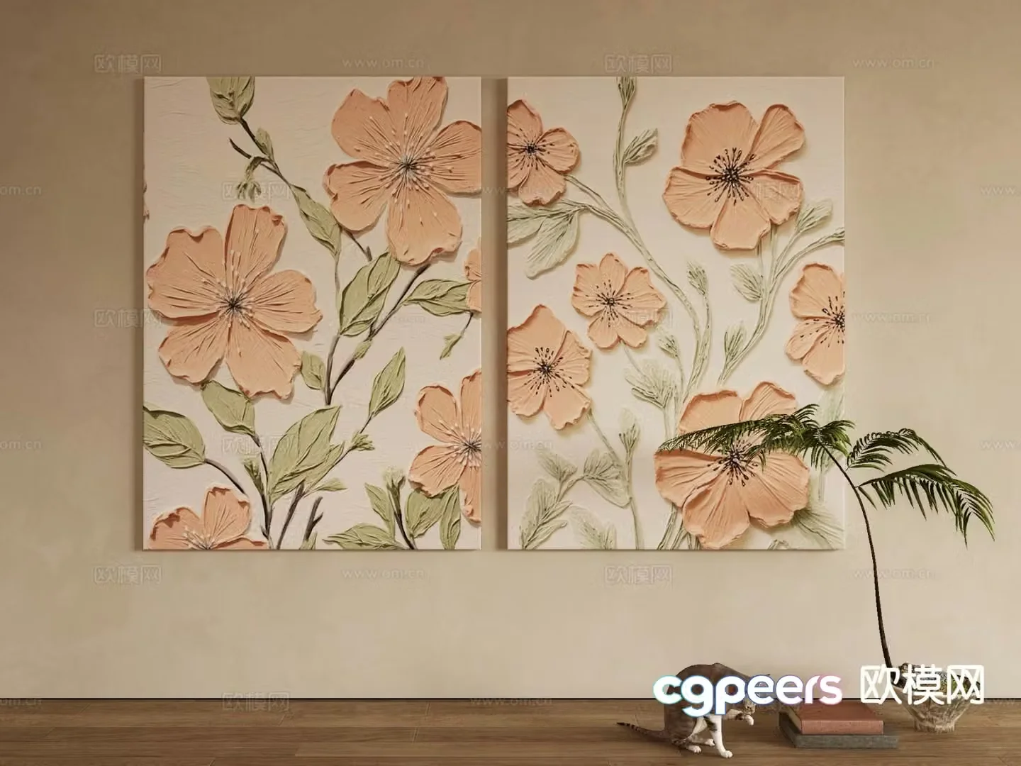 Medieval style art painting flower painting decorative painting 3D model