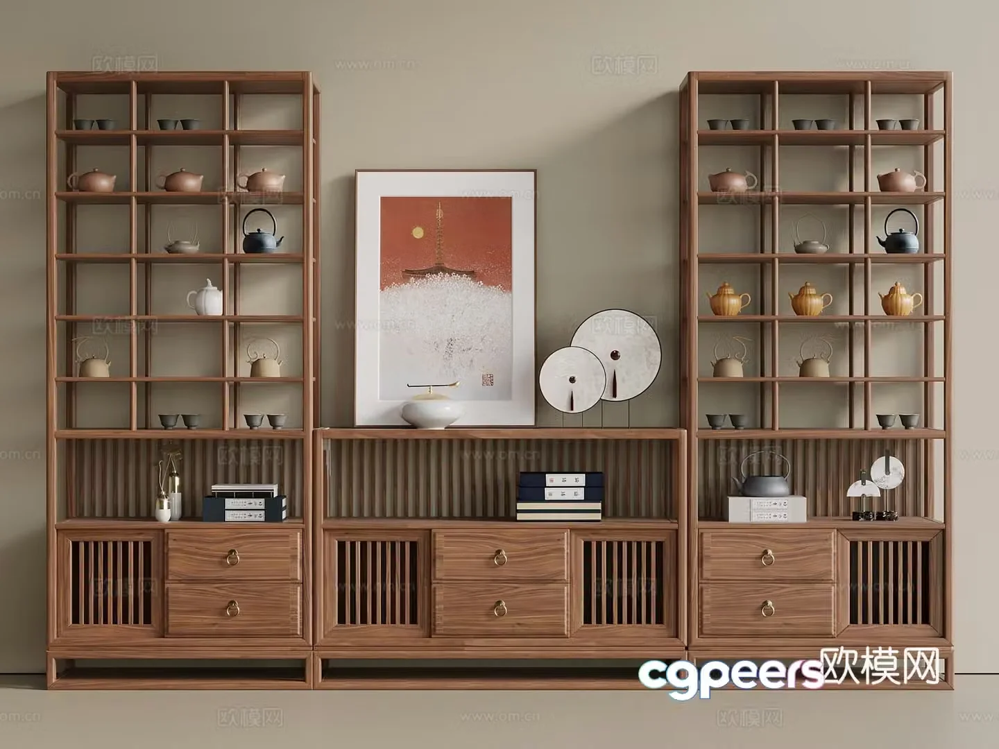 New Chinese style Chinese style Bo Gu shelf Tea cabinet Storage cabinet Entrance cabinet Low cabinet Solid wood 3D model