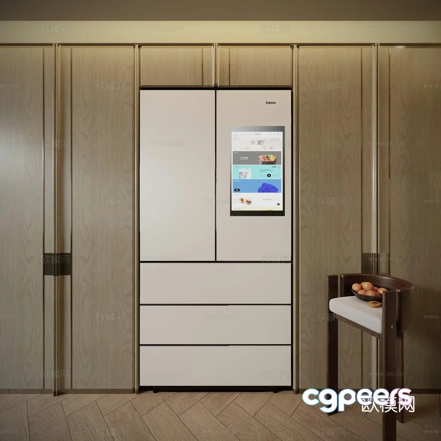 Modern light luxury cabinet refrigerator 3d model