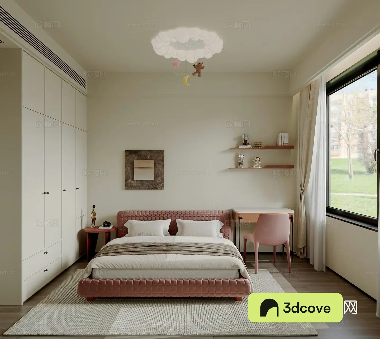 Wasabi Cream Style Retro Style Bedroom 3D Model