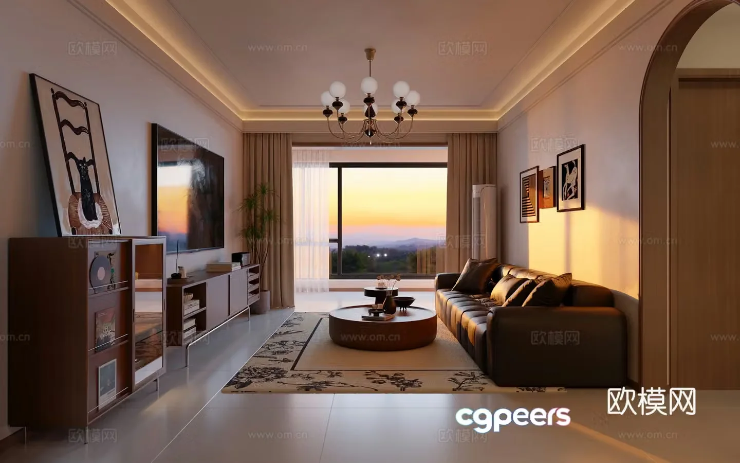 Dusk medieval style living room kitchen 3d model