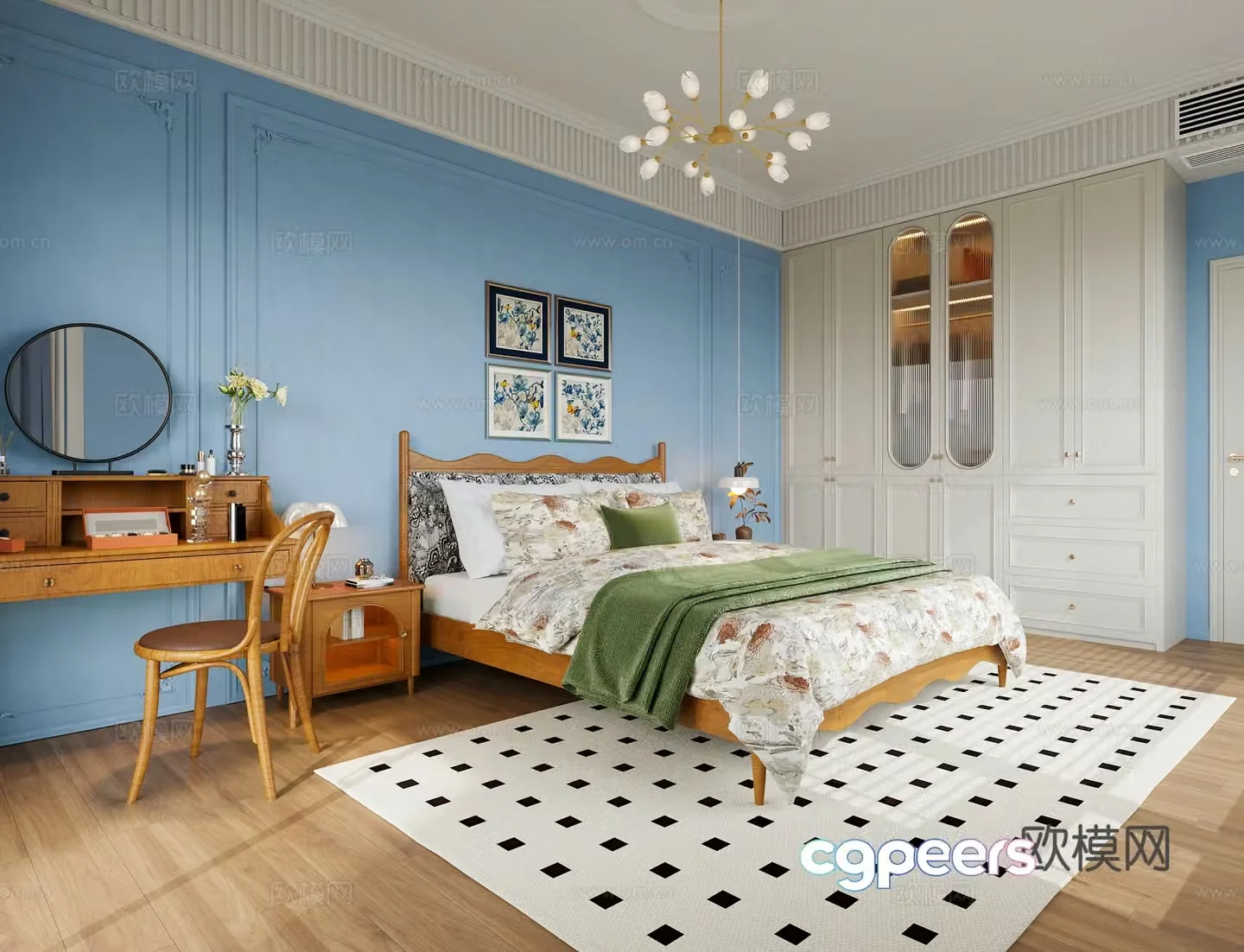 French bedroom retro bedroom French retro dressing table French cream style bedroom retro bed 3d model