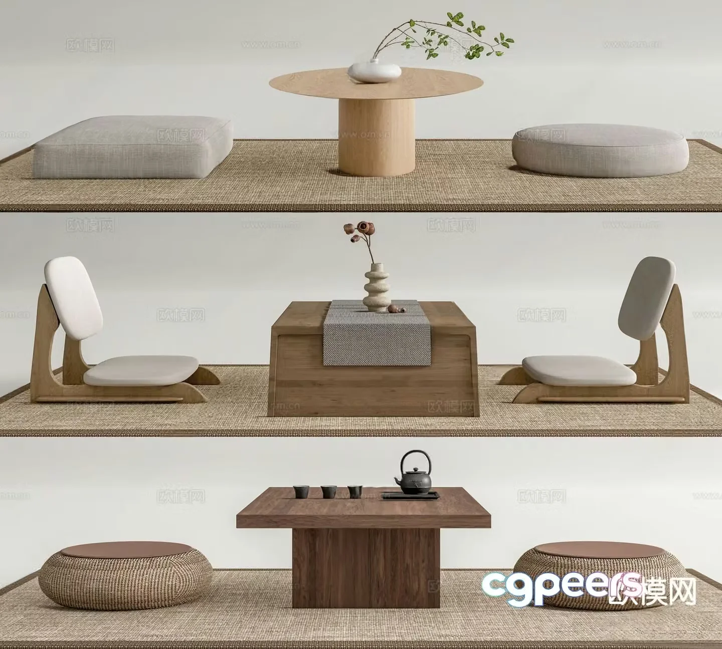 Japanese tea table tatami tea table 3d model