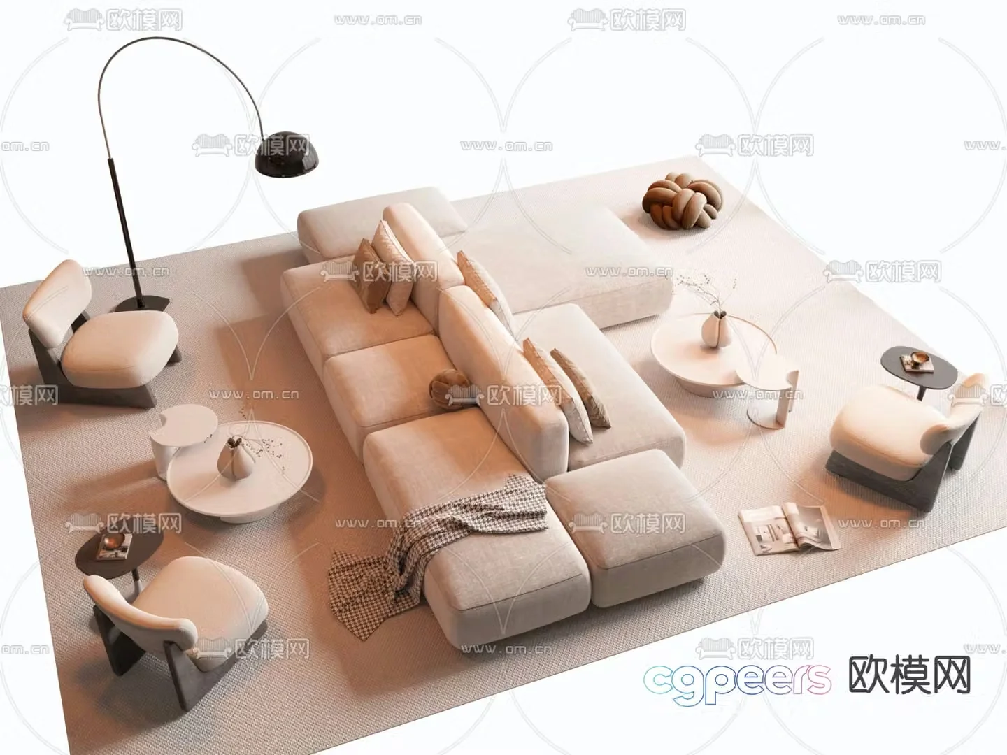 Public Sofa Double Back Sofa Modular Sofa 3D Model