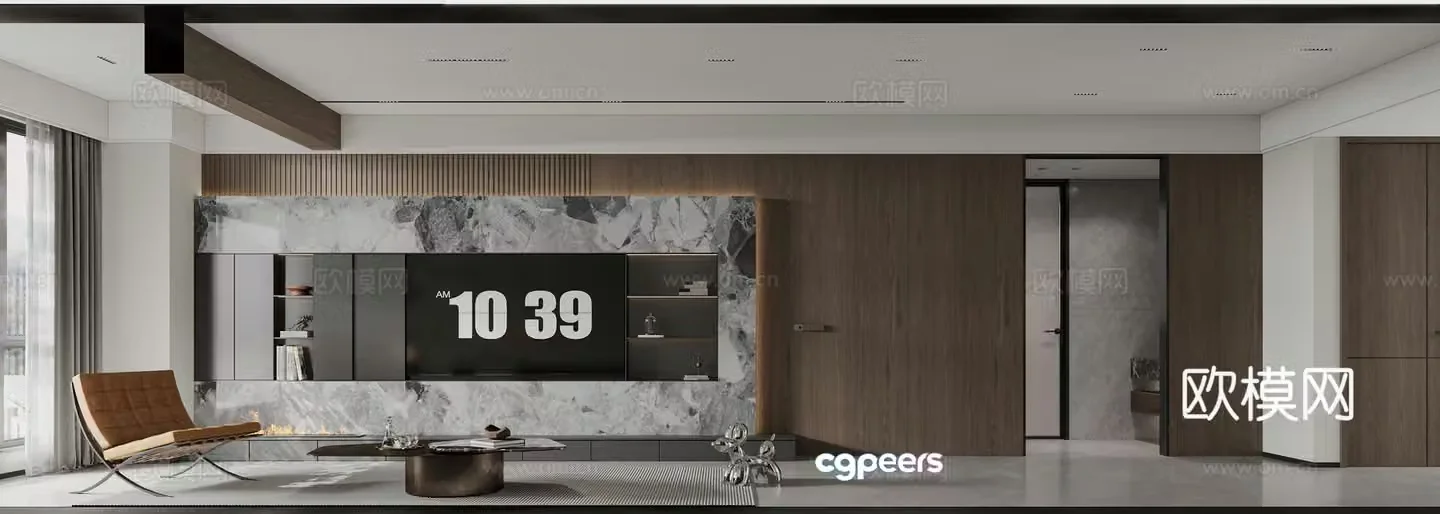 Italian modern living room TV background 3d model