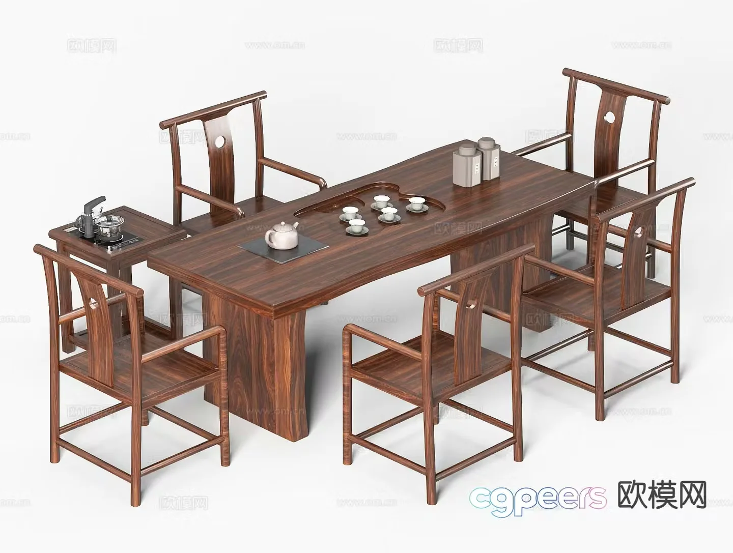 New Chinese tea table and chairs 3d model