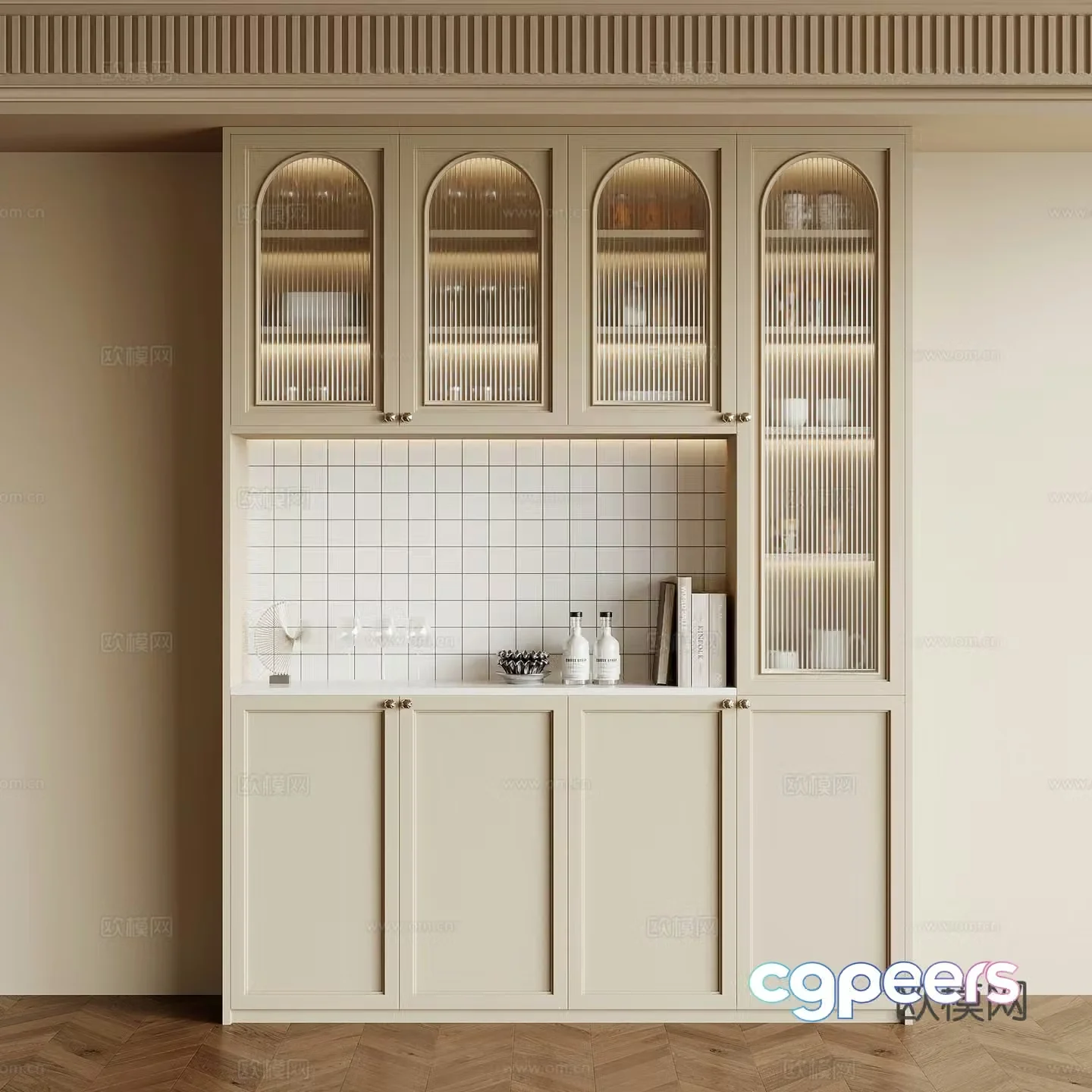 12 wine cabinet French creamy wine cabinet sideboard 3D model
