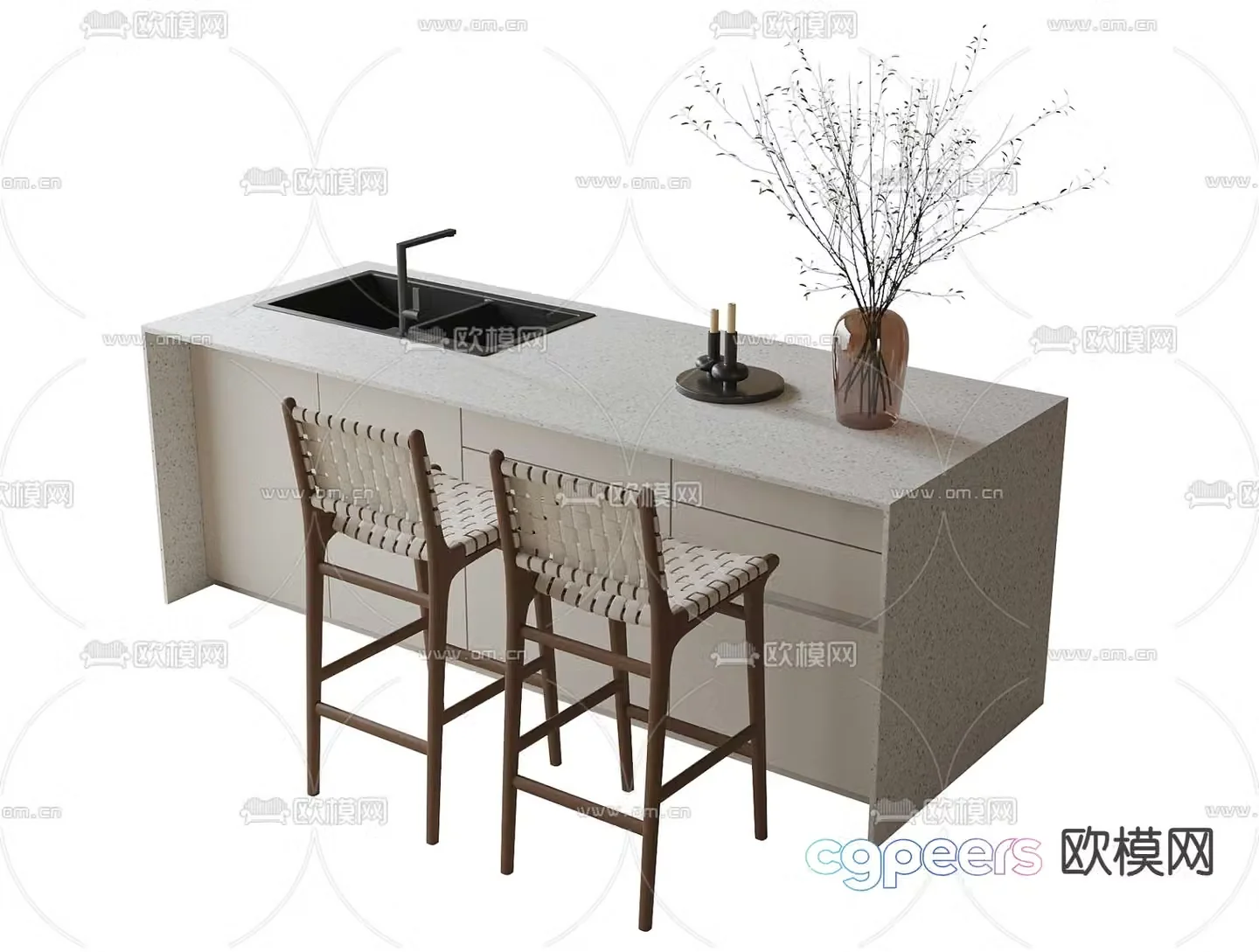 Island counter bar chair 3d model