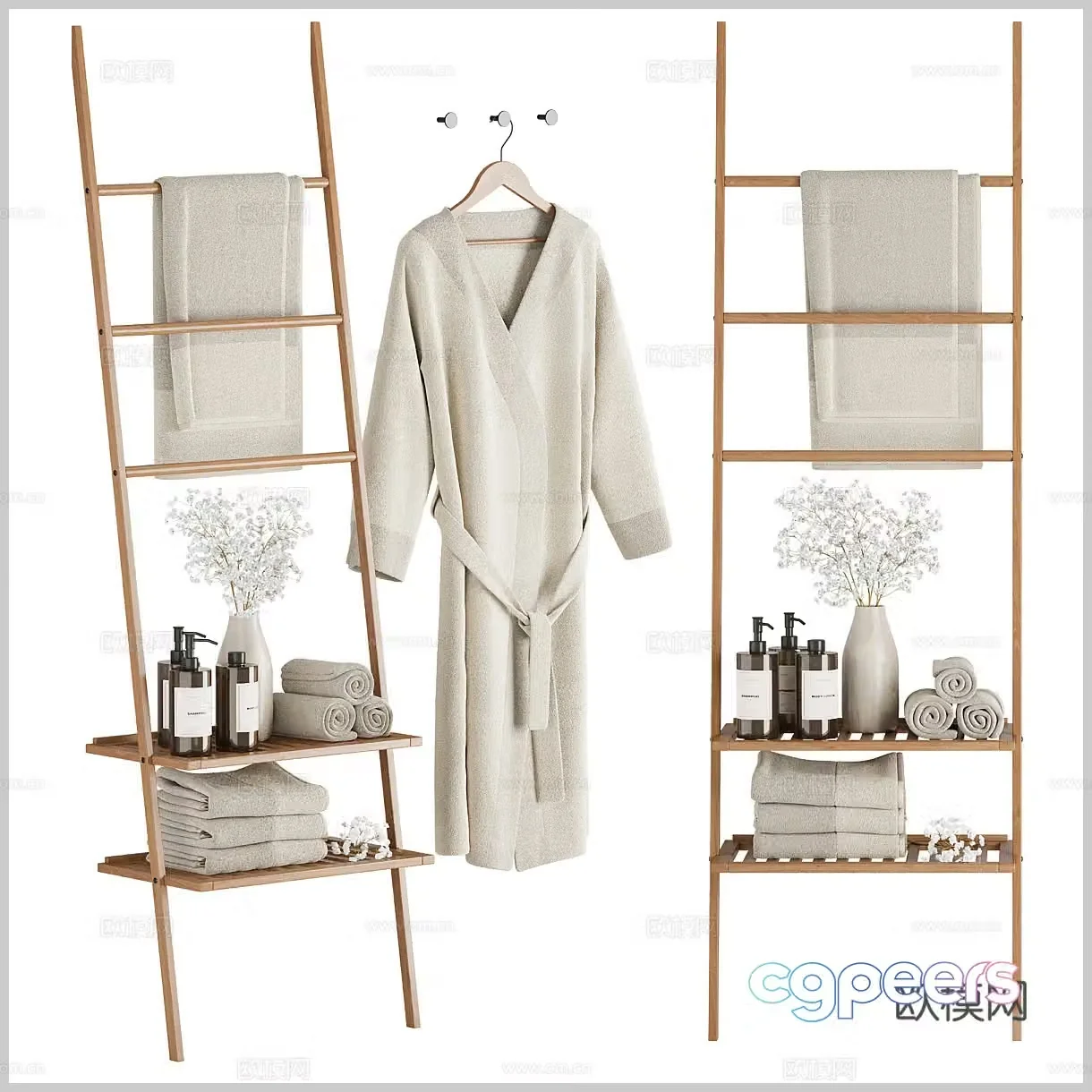 Middle-aged toiletries toiletries toiletries toiletries bathroom rack bathrobe bath towels 3D model