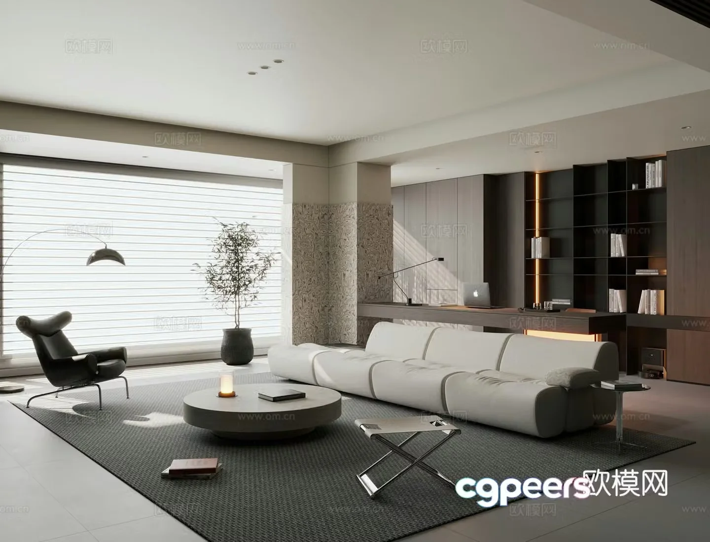 Modern Italian home living room horizontal hall black and white living room without owner light 3d model
