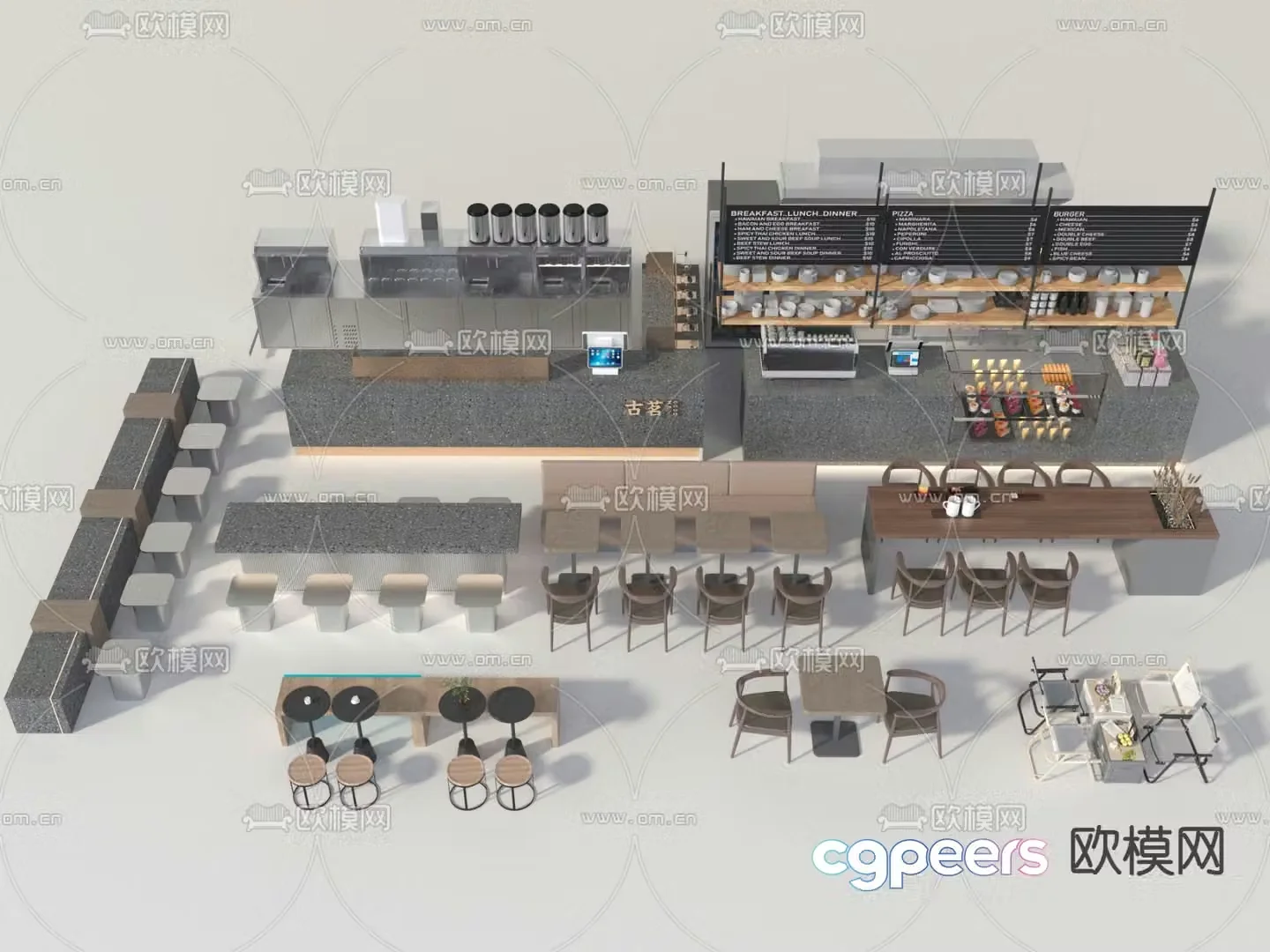 Coffee shop table and chair bar 3d model