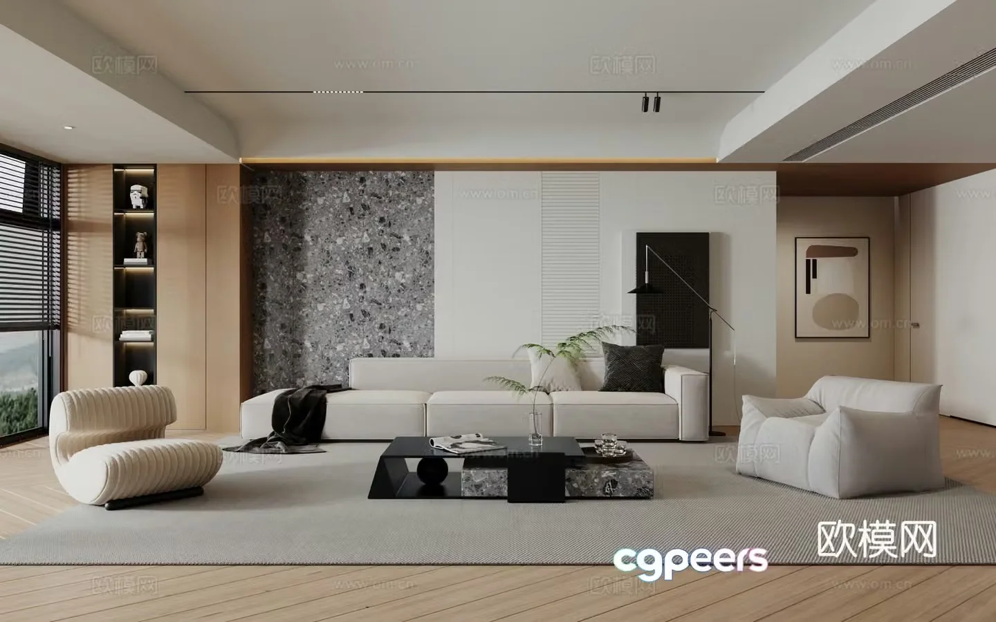 Modern minimalist log living room 3d model