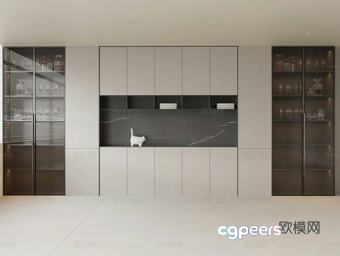 Solid wood sideboard glass door wine cabinet locker wine bottle wine glass books jewelry ornaments 3D model
