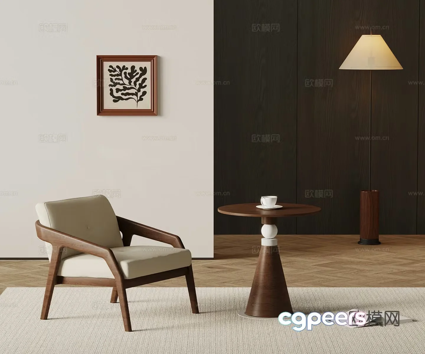 Medium style leisure chair side table floor lamp 3d model