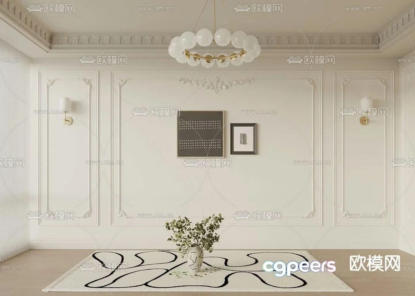 French background wall plaster line line 3d model