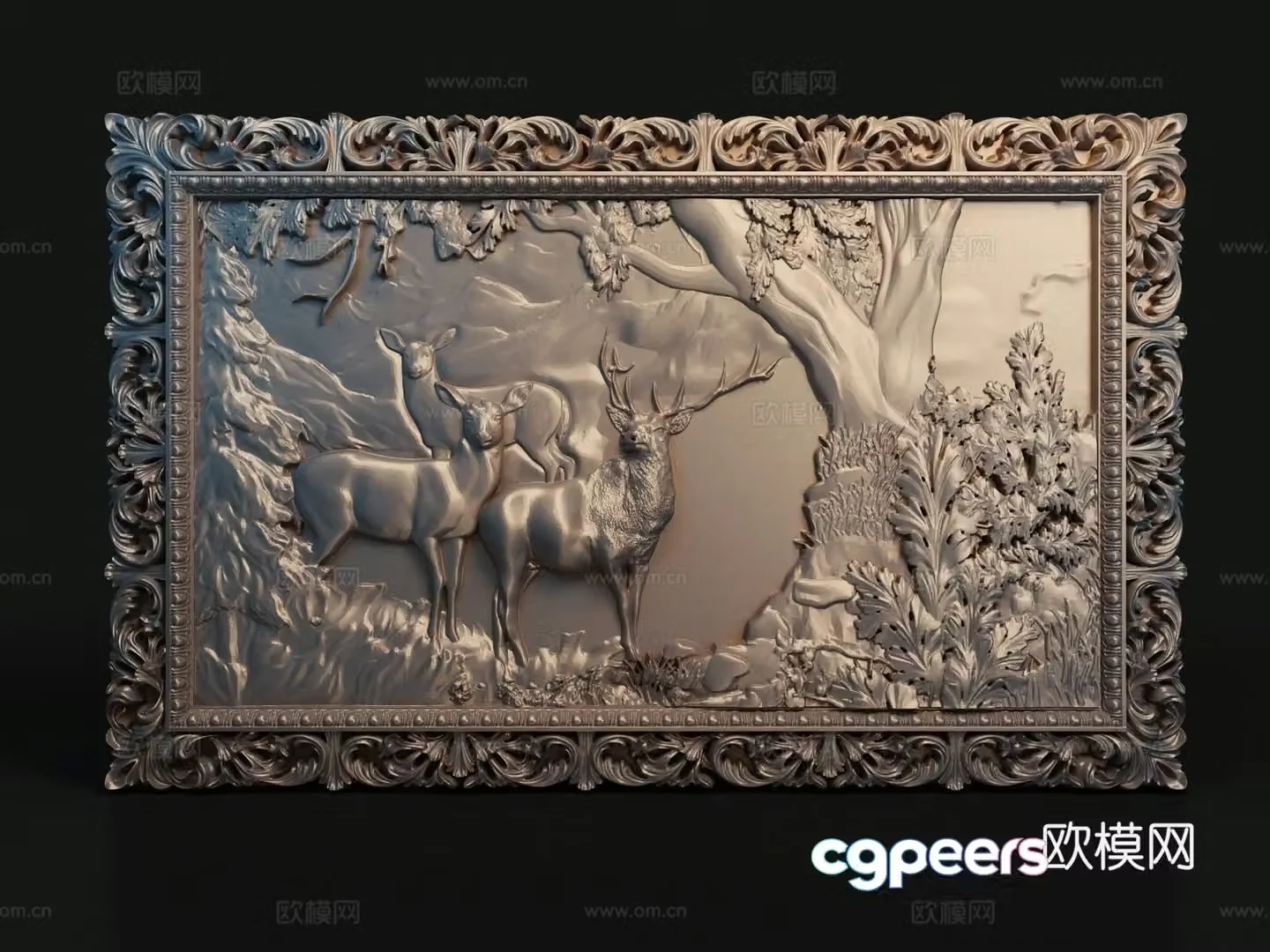 European relief painting carving painting sika deer painting 3d model