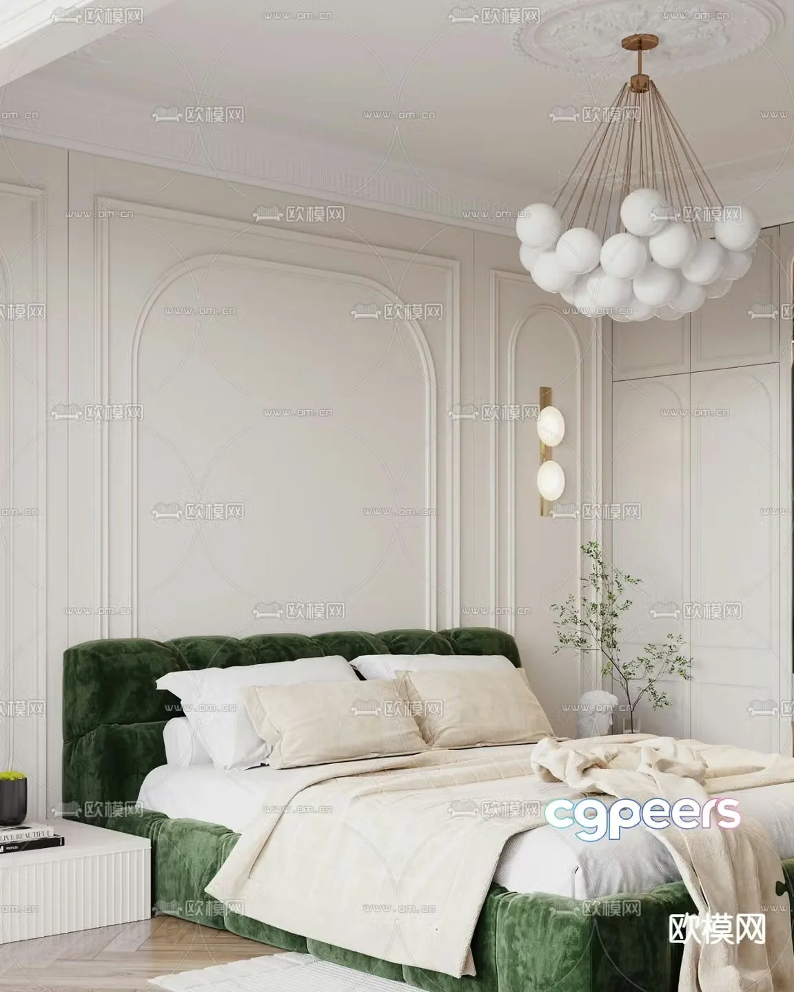 Fabric double bed modern bed 3d model