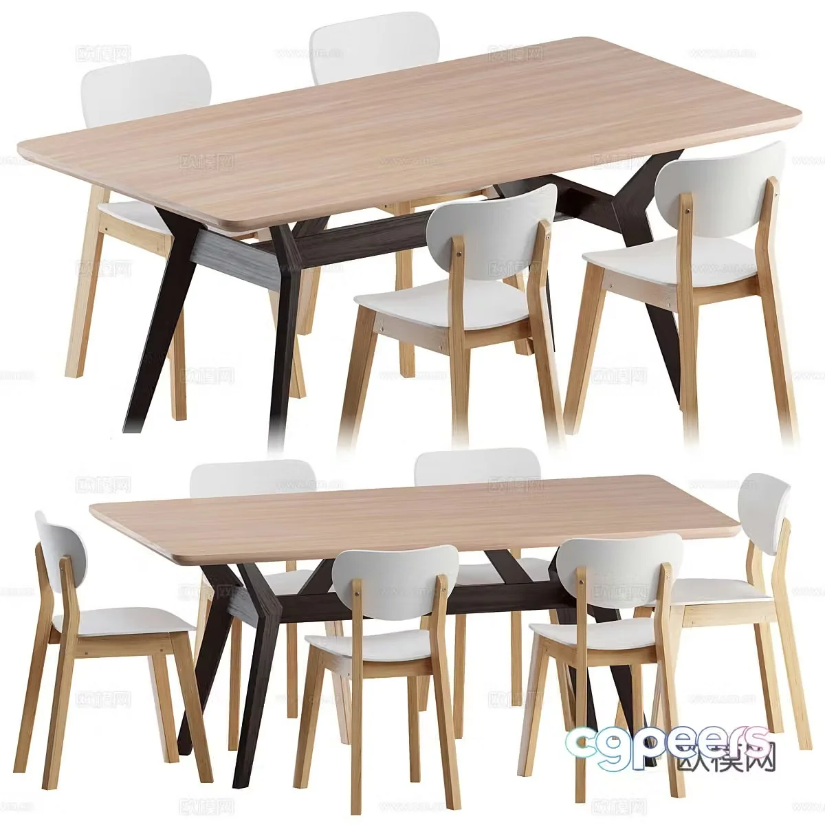 Nordic dining table and chair 3d model