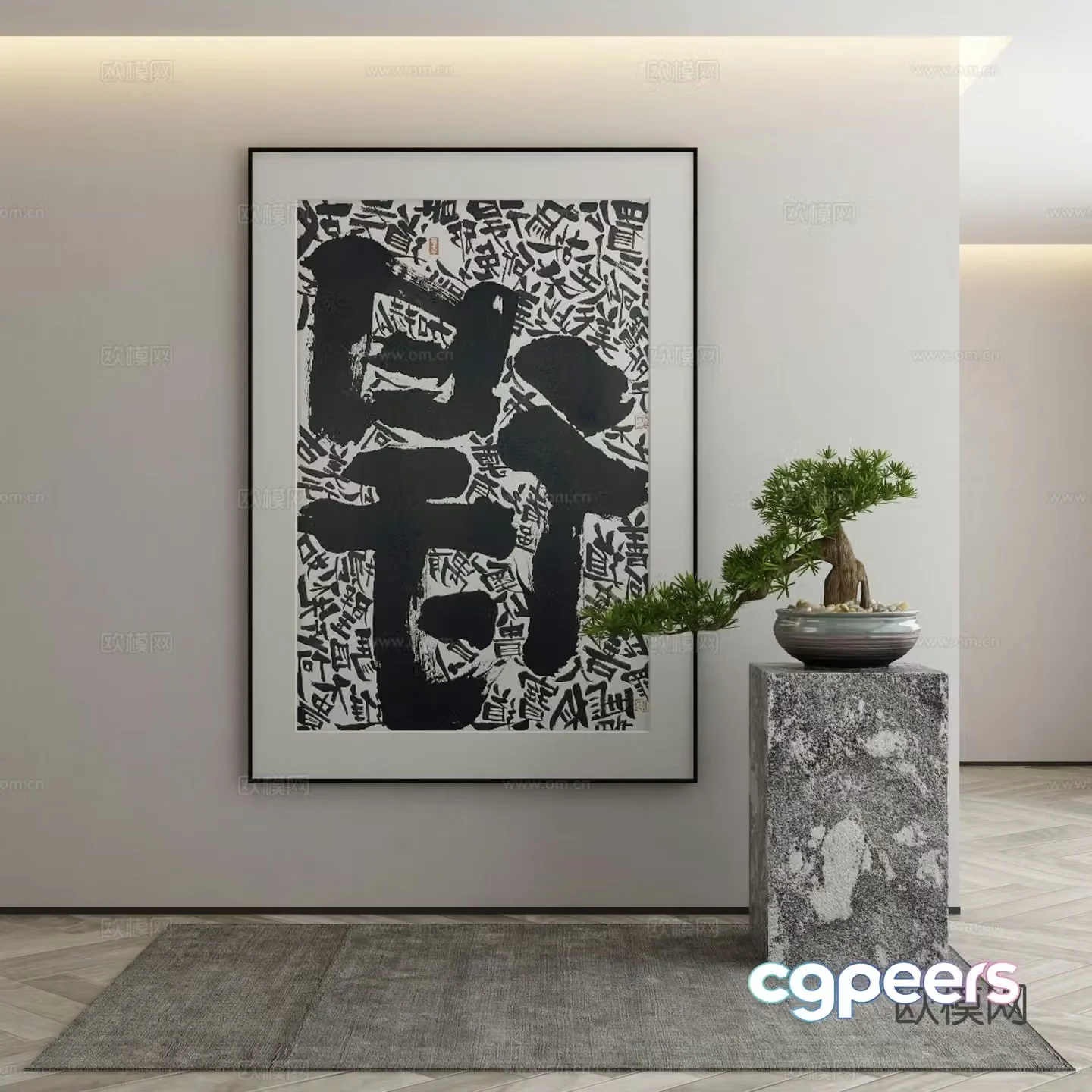 New Chinese style decorative painting calligraphy and painting 3D model